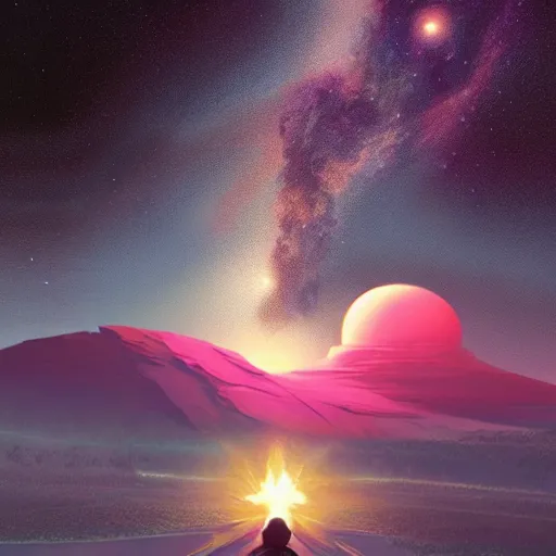 Prompt: ultradetailed matte painting of serene milky way and exploding nebulas with nebullae by beeple : 2, charles schulz and rhads, featured on artstation