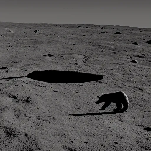 Prompt: a bear on the moon, in the style of the apollo 1 1 mission photographs