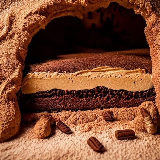 Prompt: cave made out of tiramisu, 4k, photograph