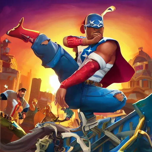 Image similar to Puerto Rican super hero, San Juan Puerto Rico, boricua, Puerto Rico, hip hop, multiple golden necklaces, fantasy art apex fortnite Video game icon, 2d game art gta5 cover , official fanart behance hd artstation by Jesper Ejsing, by RHADS, Makoto Shinkai and Lois van baarle, ilya kuvshinov, rossdraws