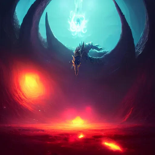 Image similar to abyssal dragons in the cosmos, huggy wuggy from poppy playtime video game, fullbody, ultra high detailed, glowing lights, oil painting, greg rutkowski, charlie bowater, beeple, unreal 5, daz, hyperrealistic, octane render, rpg portrait, dynamic lighting, fantasy art, beautiful face