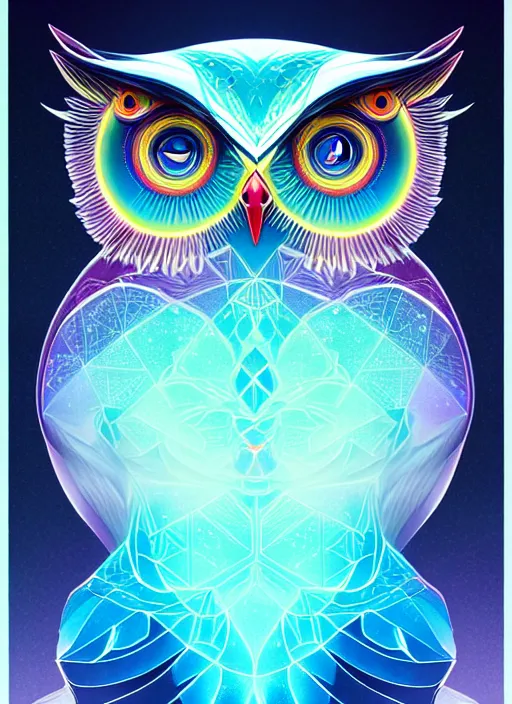 Image similar to symmetry!! product render poster vivid colors divine proportion owl, ice and snow, glowing fog intricate, elegant, highly detailed, digital painting, artstation, concept art, smooth, sharp focus, illustration,