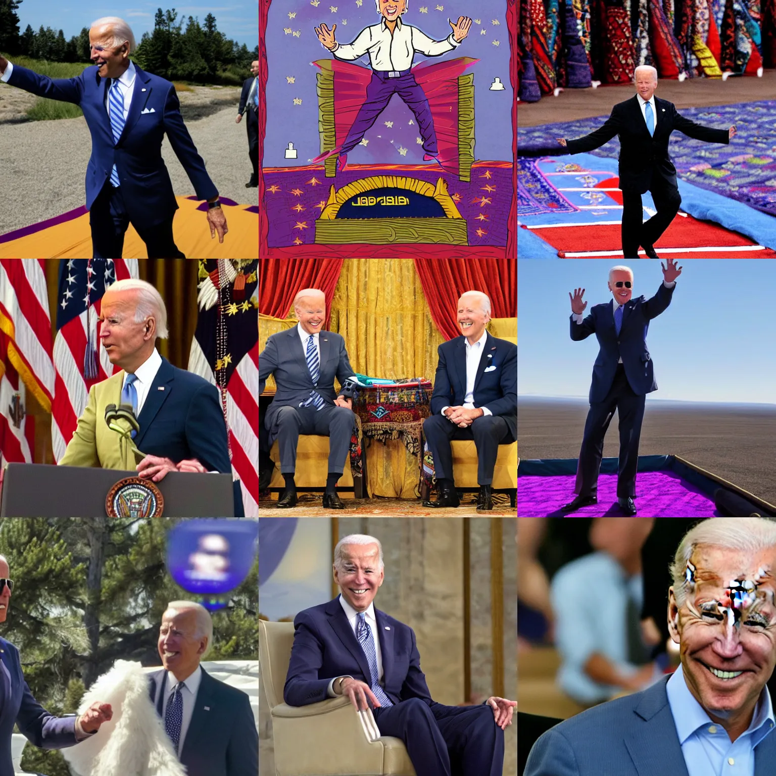 Prompt: Joe Biden flying the magic carpet