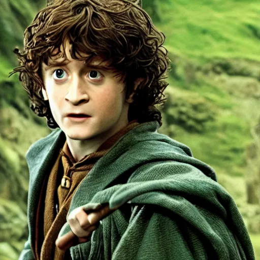 Image similar to Film still of Harry Potter as Frodo in Lord of the Rings: The Return of the King