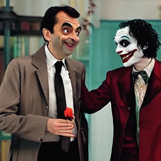 Image similar to romance scene of mr. bean and the joker dancing together in batman vs bean, 2 0 2 0