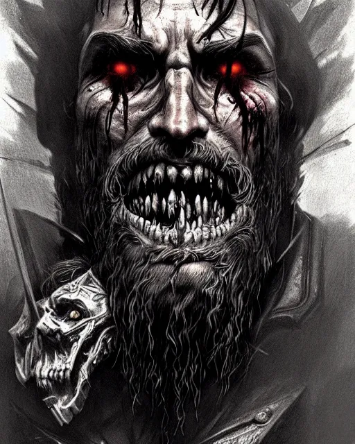 Prompt: reinhardt from overwatch, beard, slash scar through eye, character portrait, portrait, close up, concept art, intricate details, highly detailed, horror poster, horror, vintage horror art, realistic, terrifying, in the style of michael whelan, beksinski, and gustave dore