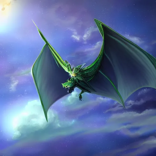 Image similar to A wind dragon flying in space, deviantart, award-winning, stunning