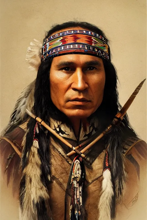 Image similar to Photo of Native American indian man Vladimir Putin, portrait, skilled warrior of the Apache, ancient, realistic, detailed, Emma Watson