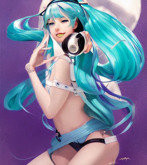 Prompt: Beautiful Hatsune miku by artgerm, rossdraws, magali villeneuve, Gil Elvgren, Earl Moran, Enoch Bolles