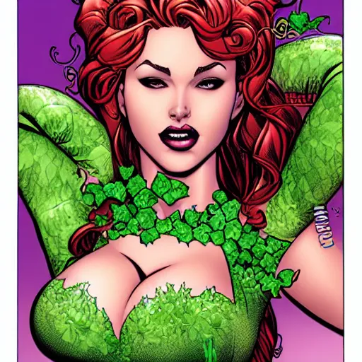 Image similar to Poison Ivy, comic portrait by J Scott Campbell, intricate details