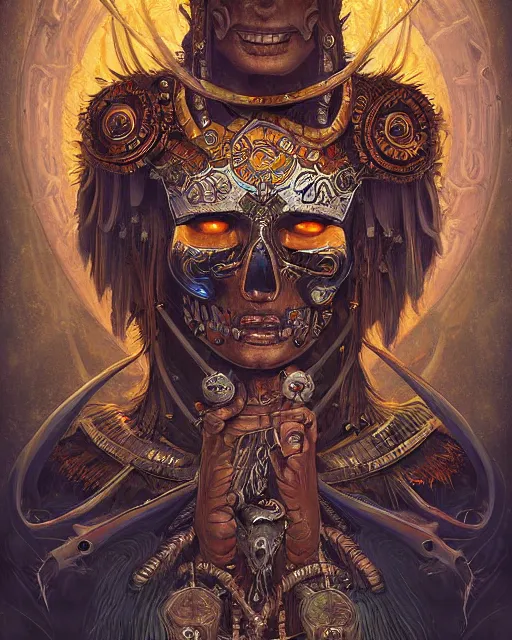 Image similar to digital painting of supay, incan god of death, by filipe pagliuso and justin gerard, symmetric, fantasy, highly detailed, realistic, intricate, sharp focus, tarot card