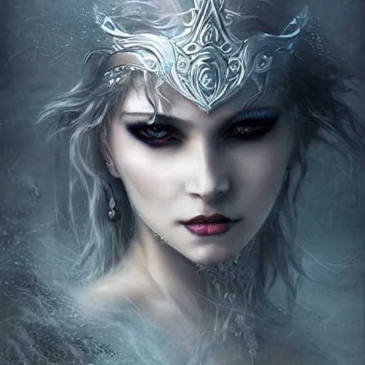 Image similar to kerli koiv as the lady of the lake, darkwave, darksynth, concept headshot art, sharp, digital matte painting, art by luis royo, greg rutkowski, wlop, dramatic lighting, trending on artstation