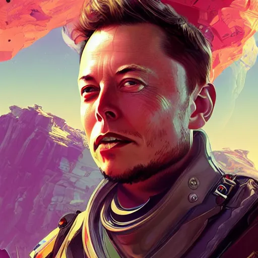 Image similar to elon musk as apex legends character, digital illustration portrait design, by android jones and greg rutkowski, retrowave color scheme, detailed, cinematic lighting, wide angle action dynamic portrait