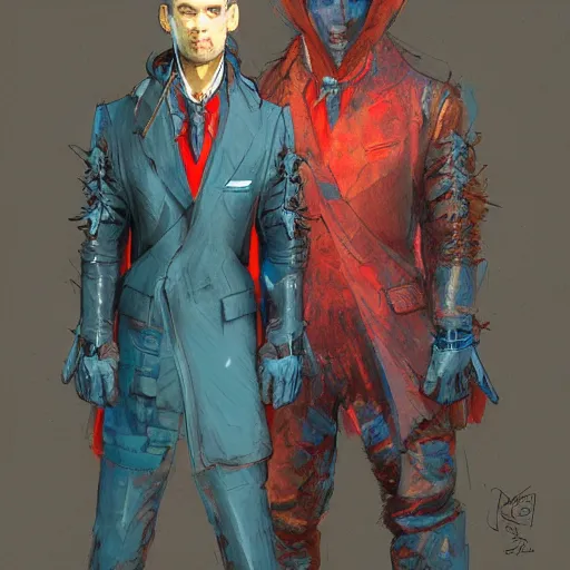 Prompt: vivid colors, character sheet, fine details, front view, greg rutkowski, kim jung gi, human, suit vest, longcoat