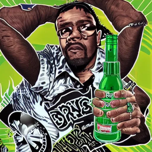 Prompt: a gangsta rap mixtape cover art for the drink sprite, highly detailed