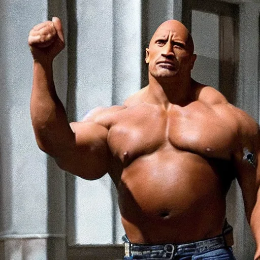 Prompt: still of Dwayne Johnson fat, gained 100 pounds