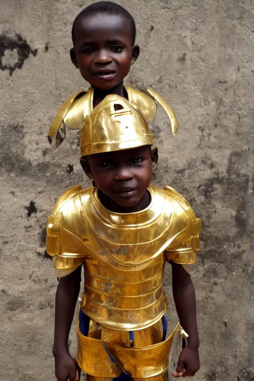Image similar to kenyan boy dressed in golden medieval armor