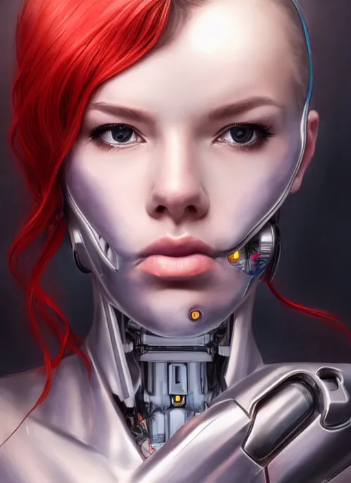 Image similar to portrait of a cyborg woman who turns her head to the ((((((right))))) left+3500 (((((up))))) (((((down))))) by Artgerm,eyes closed , biomechanical, hyper detailled, trending on artstation