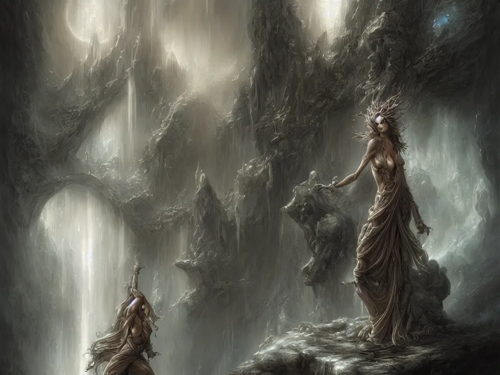 Prompt: a spiritual journey to the divine, by luis royo, by peter mohrbacher, concept art, digital illustration, intricate, masterpiece, elegant, super detailed, unreal engine rendering, smooth, sharp focus, artstation hq