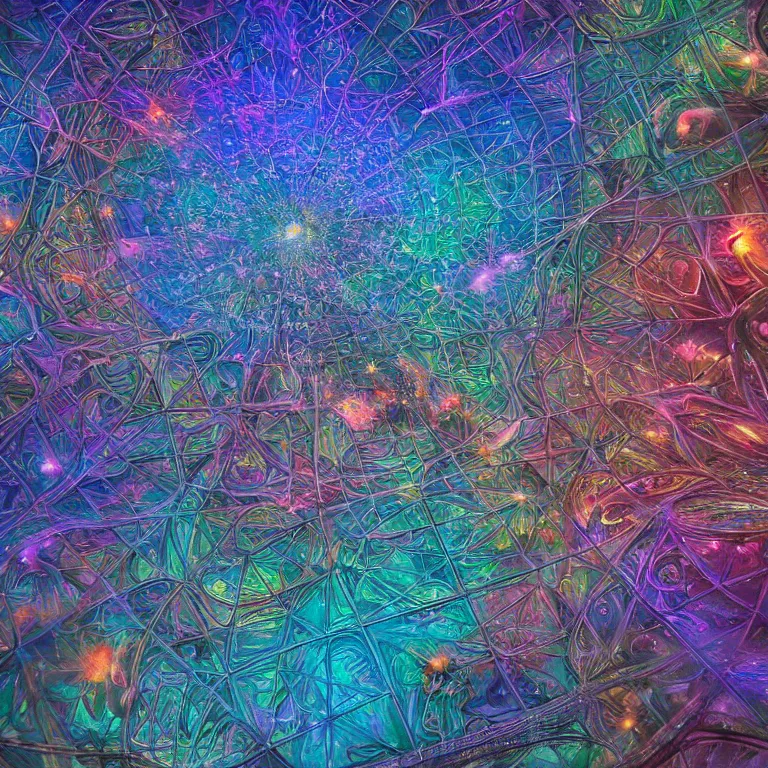 Image similar to a centered and symmetrical intricate hexagonal 3 d metal contraption with finely structured nylon string structures by dan mumford, colorful twirling smoke trails, a twisting vortex of dying galaxies, collapsing stars and supernovae, digital art, photorealistic, vivid colors, highly detailed, intricate