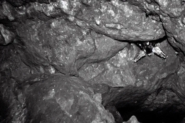 Prompt: demonic creature caught on old cave diving footage