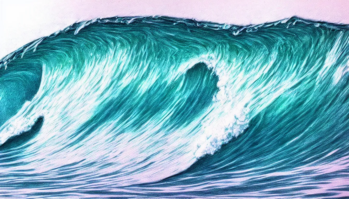 Image similar to surfing wave, photorealistic drawing, masterpiece