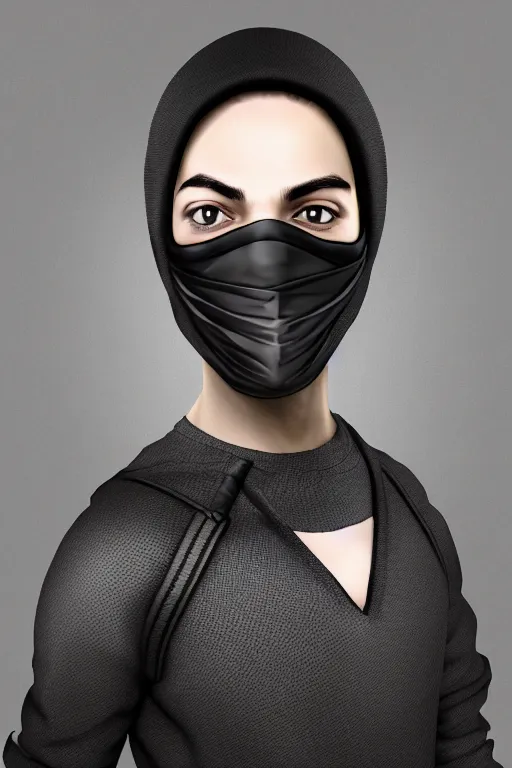 Image similar to hyper realistic digital art portrait of a young rogue thief wearing a black mask.