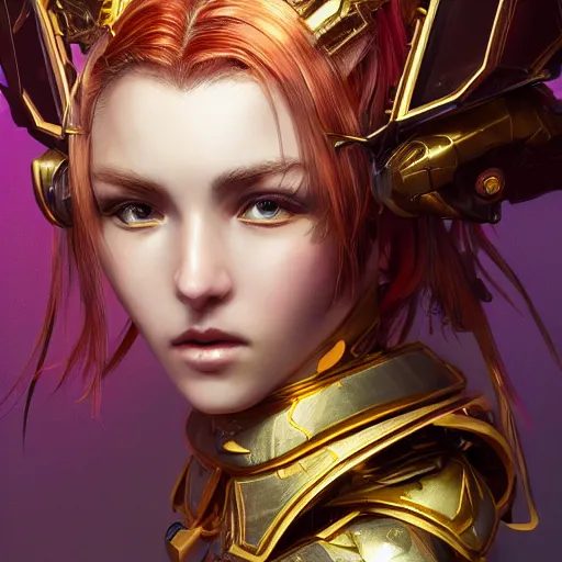 Image similar to studio portrait of lawful good colorful female holy mecha paladin absurdly beautiful, elegant, young sensual graceful woman, ultrafine hyperrealistic detailed face illustration by kim jung gi, irakli nadar, intricate linework, sharp focus, bright colors, matte, octopath traveler, final fantasy, unreal engine highly rendered, global illumination, radiant light, intricate environment