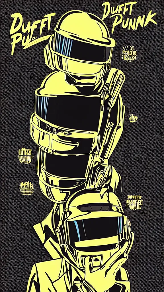 Image similar to Daft Punk logo by mcbess, full colour print, Techno concert advert, DAFT PUNK CONCERT 24 Aout 2022