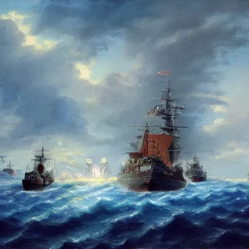 Prompt: Naval Battle 4k oil painting