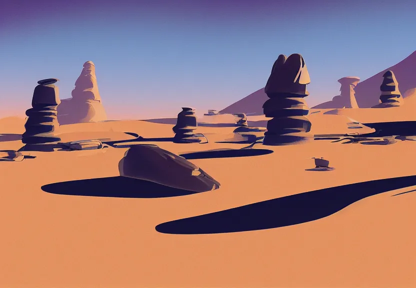 Prompt: a futuristic desert, illustration in the style of Syd Mead