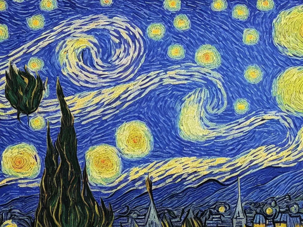 Image similar to pink starry starry night by van gogh