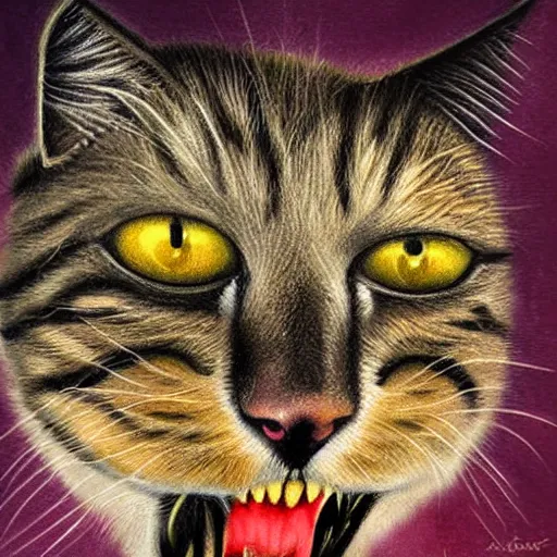 Image similar to laughing flying cat's head, fantastic art, UHD