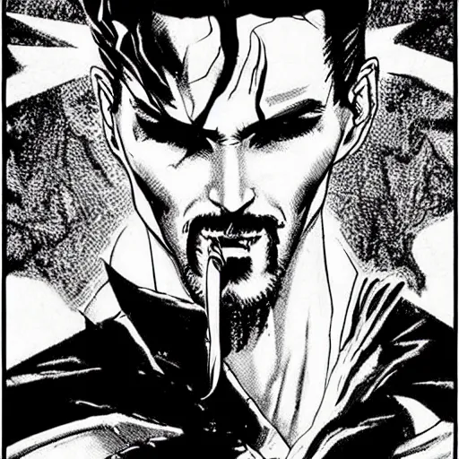 Prompt: pen and ink!!!! attractive 22 year old Dr. Strange Gantz monochrome!!!! Frank Zappa highly detailed manga Vagabond!!!! telepathic floating magic swordsman!!!! glides through a beautiful!!!!!!! battlefield magic the gathering dramatic esoteric!!!!!! pen and ink!!!!! illustrated in high detail!!!!!!!! graphic novel!!!!!!!!! by Hiroya Oku!!!!!!!!! and Frank Miller!!!!!!!!! MTG!!! award winning!!!! full closeup portrait!!!!! action manga panel