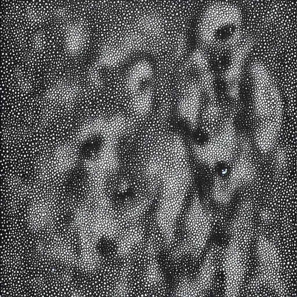 Image similar to face made out of planet, faceless people dark, dots, drip, stipple, pointillism, technical, abstract, minimal, style of francis bacon, asymmetry, pulled apart, cloak, hooded figure