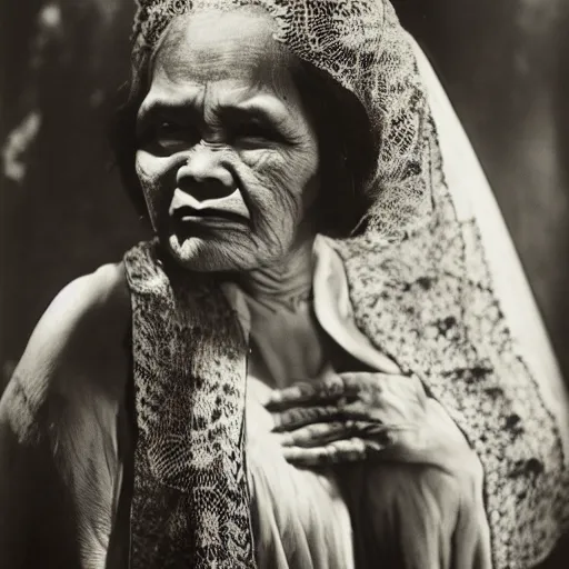 Image similar to A Filipino woman wearing demonic clothes, portrait, by Philippe Halsman