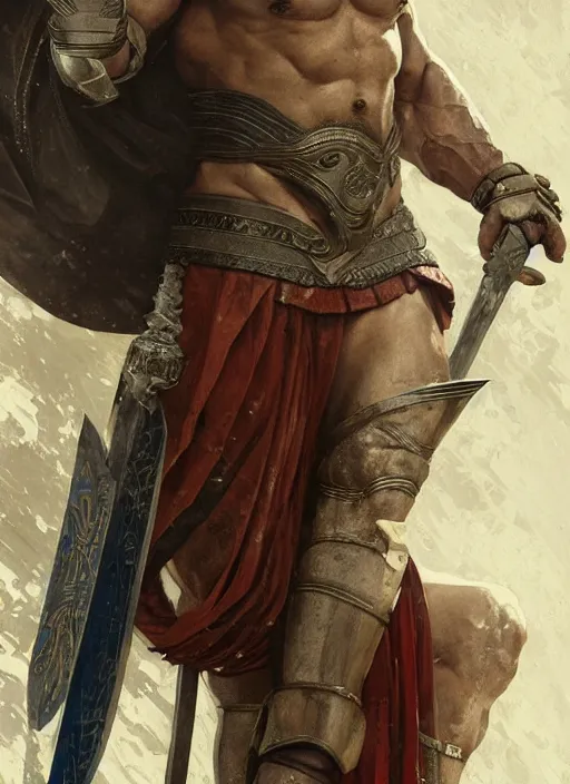 Image similar to Henry Cavill as a Greek gladiator, gorgeous, amazing, muscular, intricate, highly detailed, digital painting, artstation, concept art, sharp focus, illustration, art by greg rutkowski and alphonse mucha