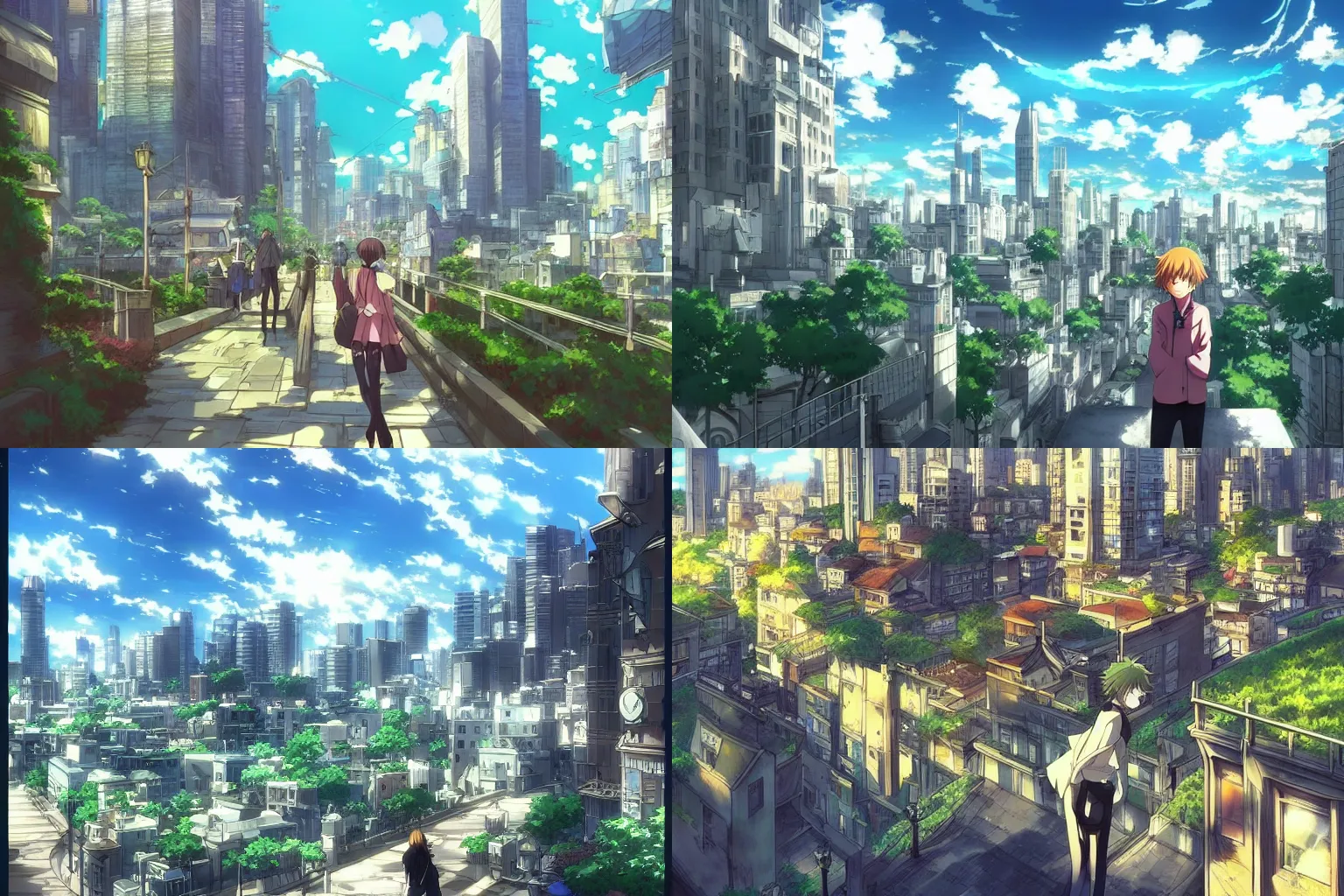 Prompt: infinitely detailed beautiful! city bright daylight background dreamy!, anime by shinkai makoto, highly detailed, lonely scenery yet peaceful!!, atmospheric, ambient lighting!