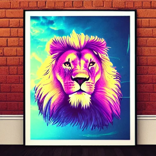 Image similar to lion, epic retrowave art, trending on art station
