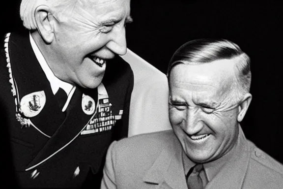 Image similar to “ very very intricate photorealistic photo of hitler and joe biden laughing together, detailed natural lighting, award - winning crisp details ”