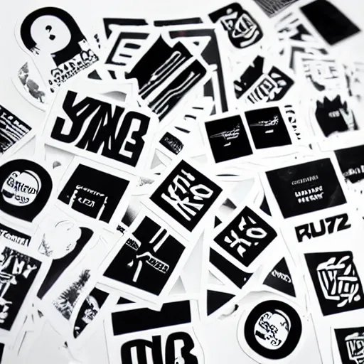 Image similar to black on white graphic design stickers in style of david rudnick, eric hu, acid, y 2 k