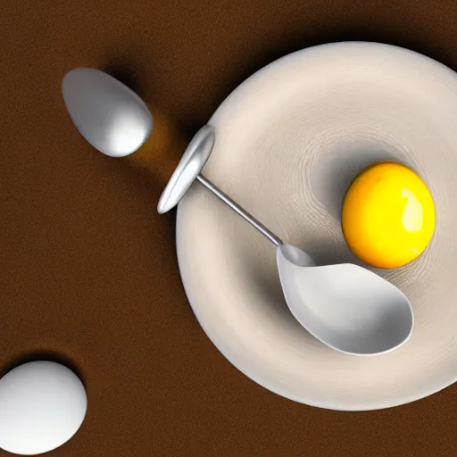 Prompt: a egg with yolk in a soup ladle, product render, octane, v ray, realistic