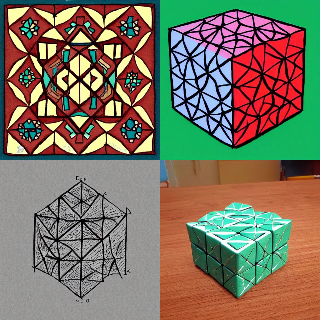 Prompt: hand drawn sierpinski cube
