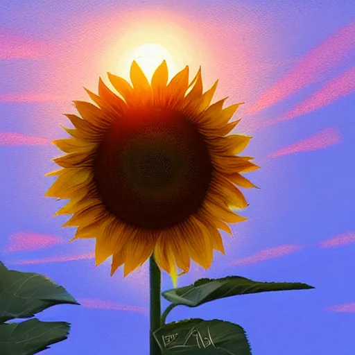 Image similar to a sunflower in the sunset, golden hour, digital art, smooth, ethereal, artstation