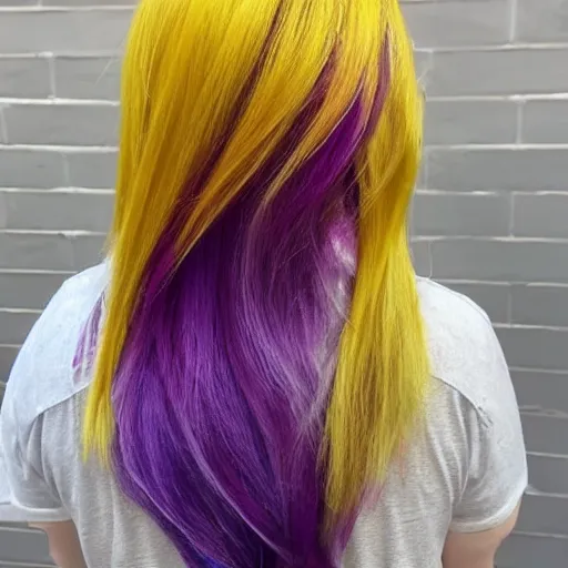 Prompt: a main with yellow hair and purple hair tips