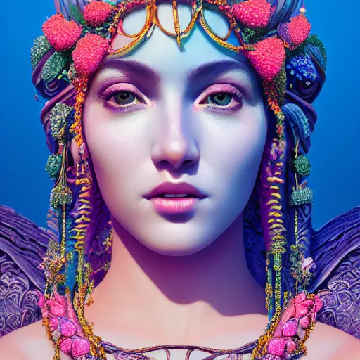 Prompt: Aphrodite Goddess of Love, intricate and vibrant natural colours, seductive, Portrait, Incredible blue and pink illustration, Exquisite detail, octane render, 8k, post-processing