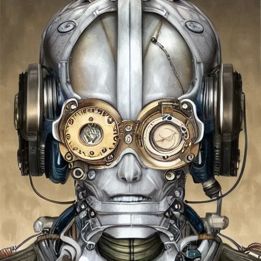 Image similar to portrait painting of a steampunk cyborg doctor, transhumanism, ultra realistic, concept art, studio ghibli, intricate details, eerie highly detailed