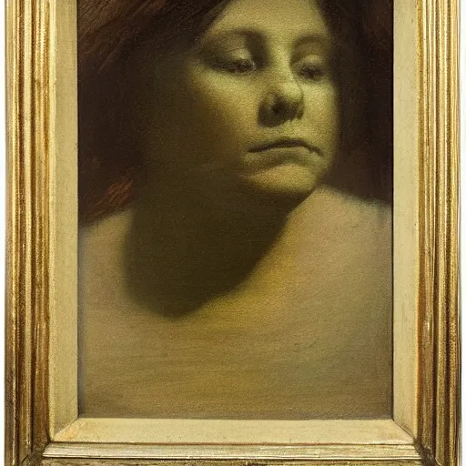 Prompt: violet, family guy by albert pinkham ryder. a beautiful land art. she looks up at me, up & down. she has short - cropped hair, & a scar on her left cheekbone : just a line of black against her deep tan, precise & geometrical. her eyes are pale green.