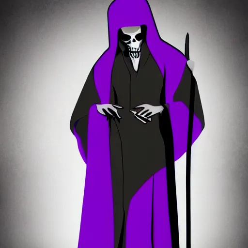 Prompt: grim reaper, purple cloak, full body