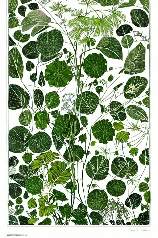 Image similar to herbarium page, highly detailed, fantasy plants, cool white, clean, white border, centered composition, by denis sarazhin, victo ngai